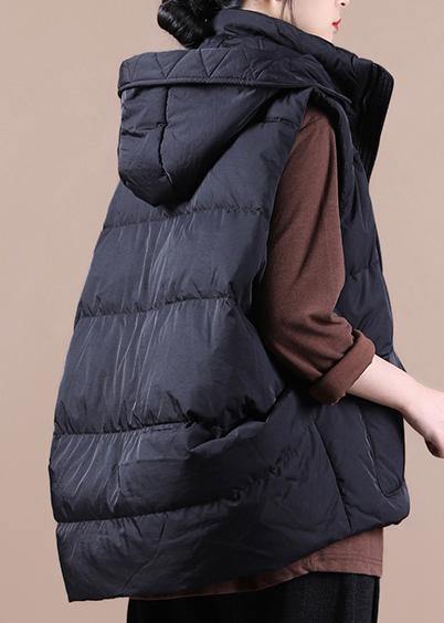 Black Down Jacket Woman Oversize Parka Stand Collar Pockets Vest