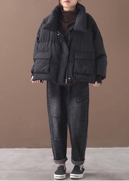 Black Goose Down Coat Down Jacket Winter Stand Collar Outwear