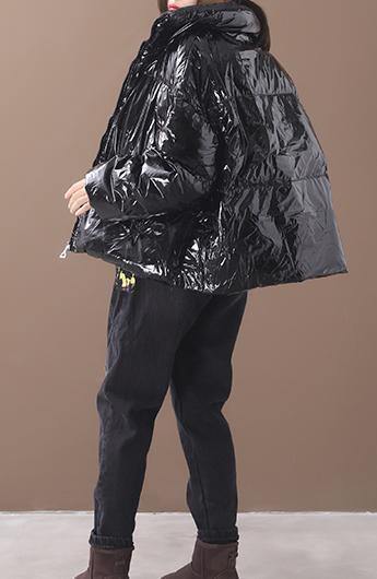 Black Hooded Goose Down Coat Clothing Down Jacket Winter Stand Collar Coats
