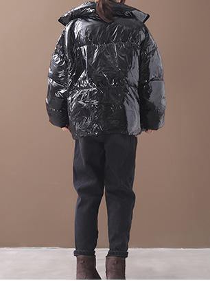 Black Hooded Goose Down Coat Clothing Down Jacket Winter Stand Collar Coats
