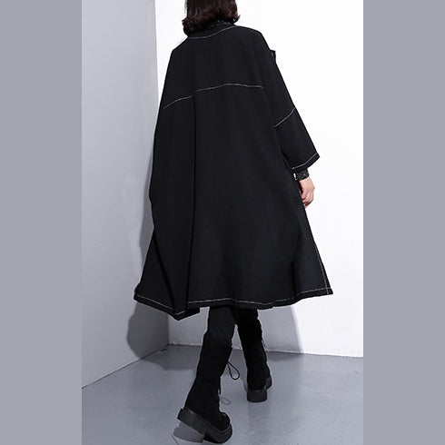 Black Maxi Coat O Neck Baggy Boutique Pockets Coats