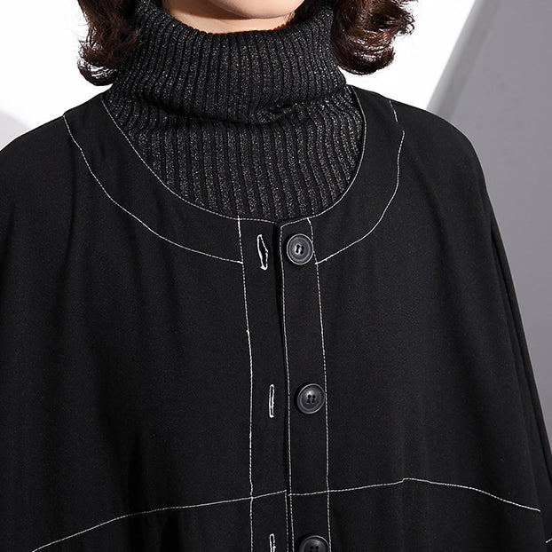Black Maxi Coat O Neck Baggy Boutique Pockets Coats