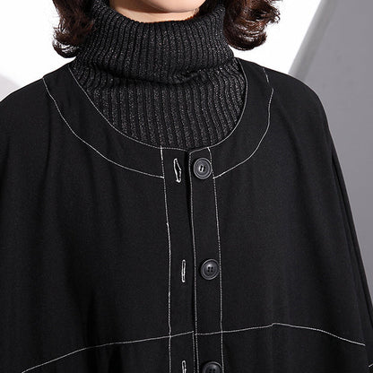 Black Maxi Coat O Neck Baggy Boutique Pockets Coats