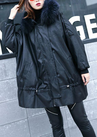 Black Overcoat Winter Jacket Hooded Fur Collar Overcoat