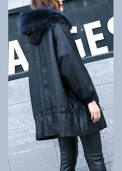 Black Overcoat Winter Jacket Hooded Fur Collar Overcoat
