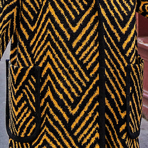Black Yellow Striped Long Coat Loose Fitting O Neck Coats Boutique Pockets Wool Jackets
