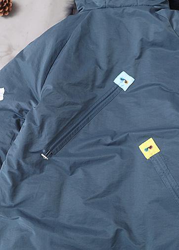 Blue Outwear Loose Fitting Hooded Thick Zippered Coats