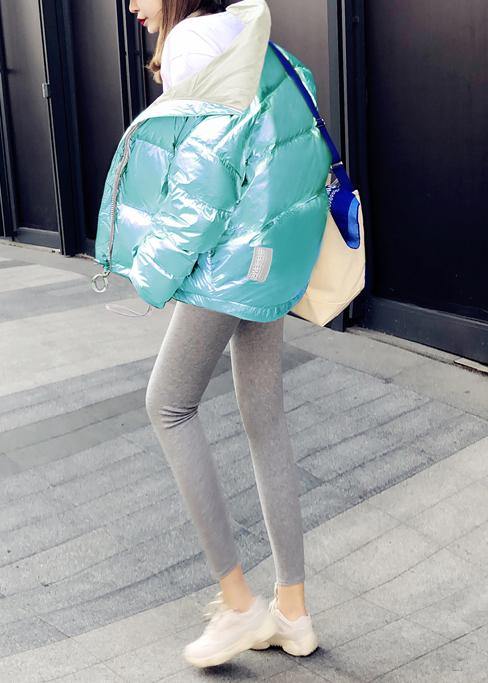 Blue Patchwork Coat Down Jacket Hooded Thick Winter Outwear
