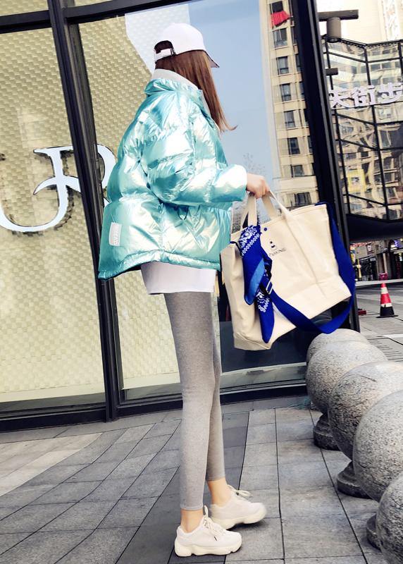 Blue Patchwork Coat Down Jacket Hooded Thick Winter Outwear