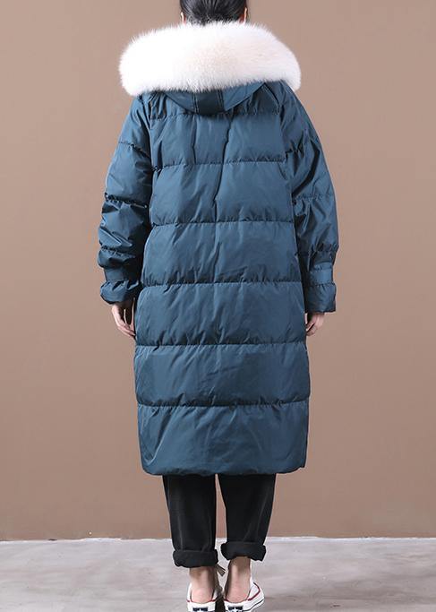 Blue Warm Winter Coat Pockets Snow Jackets Hooded Fur Collar Jackets