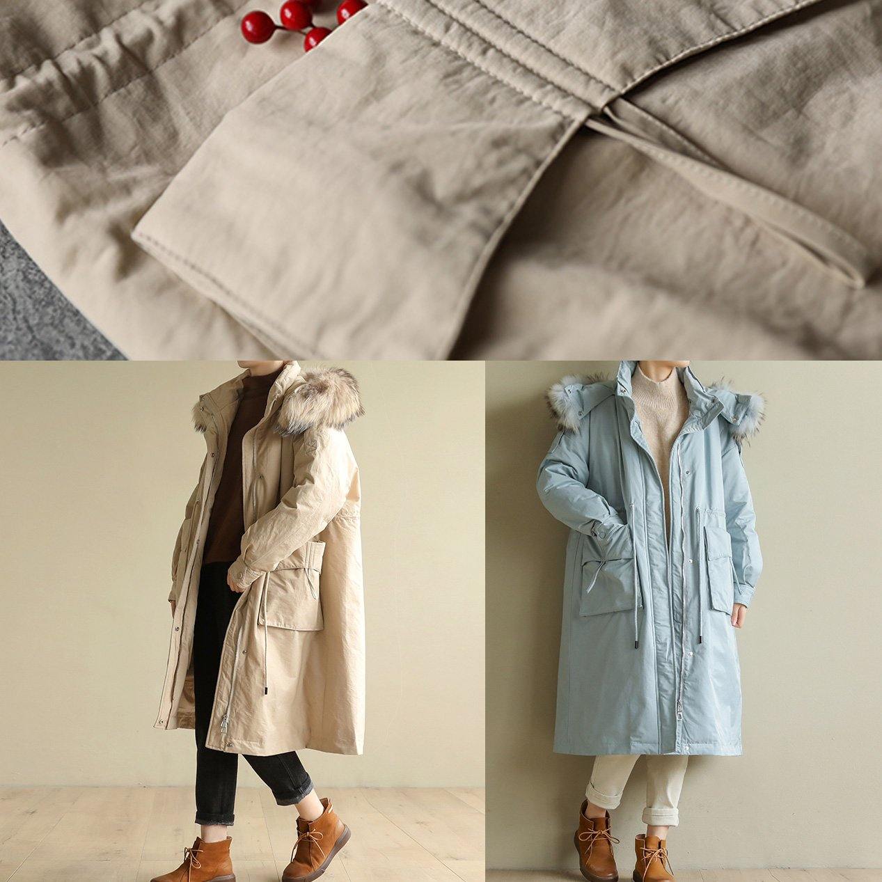 Blue Winter Parkas Warm Winter Coat Zippered Fur Collar Outwear