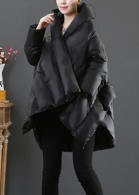 Snow Jackets Coats Black Hooded Asymmetric Down Jacket Woman