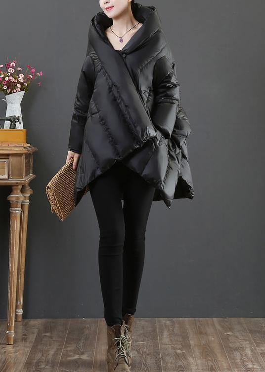 Snow Jackets Coats Black Hooded Asymmetric Down Jacket Woman