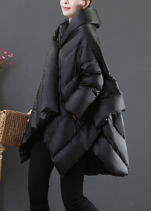 Snow Jackets Coats Black Hooded Asymmetric Down Jacket Woman