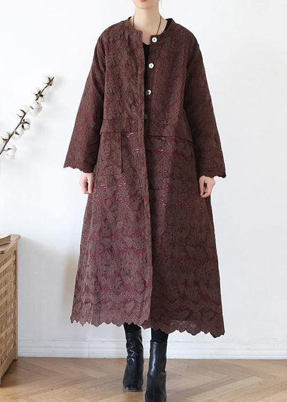 Chocolate Coats Oversize Warm Winter Coat O Neck Jacquard Outwear