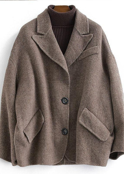 Chocolate Wool Coat Woman Coats Button Down Notched Coats