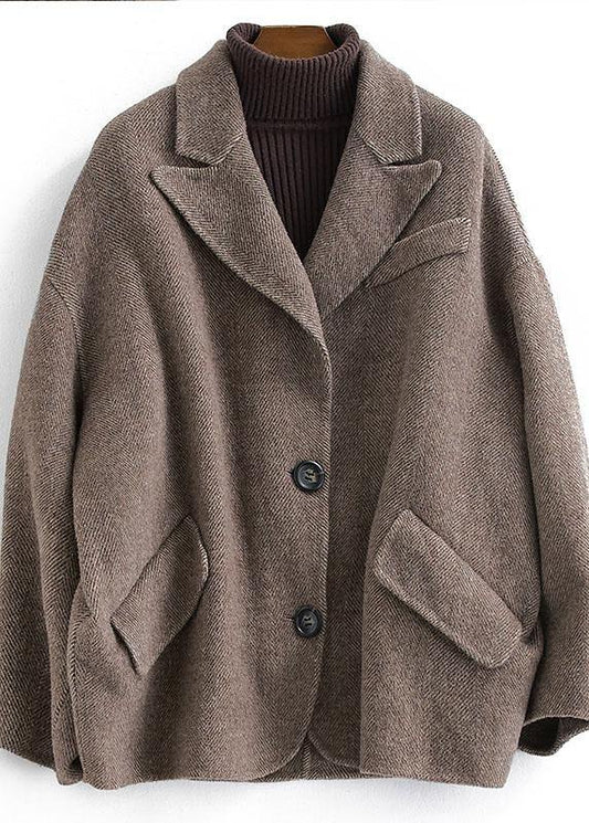 Chocolate Wool Coat Woman Coats Button Down Notched Coats
