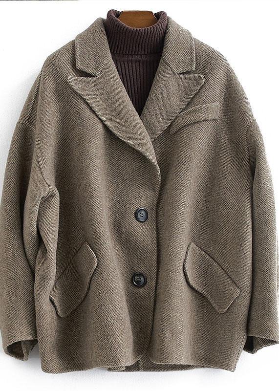 Chocolate Wool Coat Woman Coats Button Down Notched Coats
