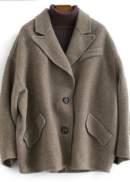 Chocolate Wool Coat Woman Coats Button Down Notched Coats