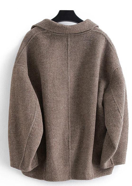 Chocolate Wool Coat Woman Coats Button Down Notched Coats