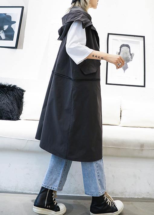 Gray Coats Coats Sleeveless Hooded Zippered Outwear
