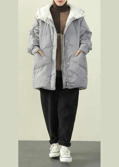 Gray Blue Duck Down Coat Winter Jacket Hooded Zippered Coats