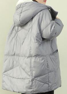 Gray Blue Duck Down Coat Winter Jacket Hooded Zippered Coats