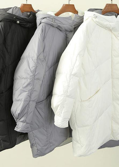 Gray Blue Duck Down Coat Winter Jacket Hooded Zippered Coats