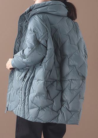 Green Duck Down Coat Clothing Stand Collar Down Jacket Zippered Overcoat