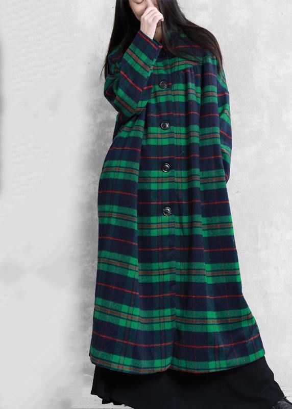 Green Plaid Wool Coat for Woman Coats Notched Pockets Coats