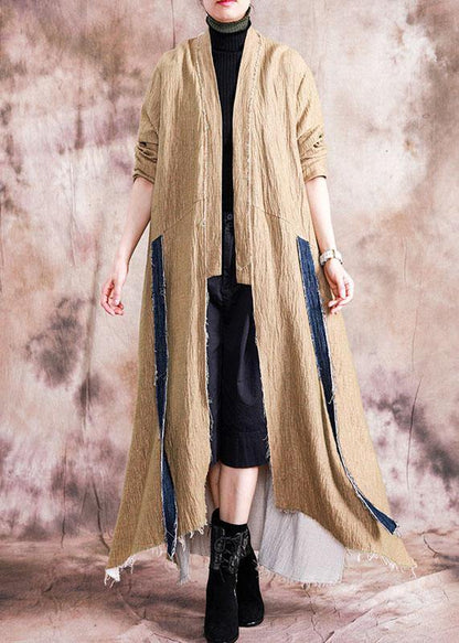 Khaki Asymmetric Overcoat Oversized Long Winter Coat Fall Coat Patchwork