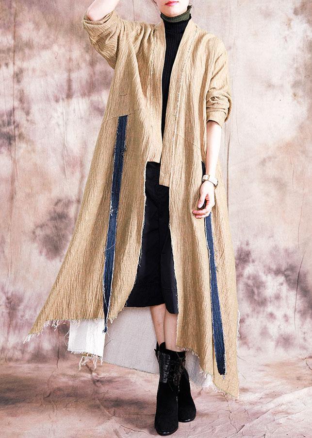 Khaki Asymmetric Overcoat Oversized Long Winter Coat Fall Coat Patchwork