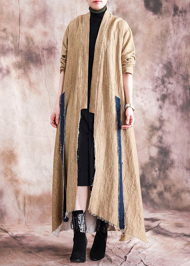 Khaki Asymmetric Overcoat Oversized Long Winter Coat Fall Coat Patchwork