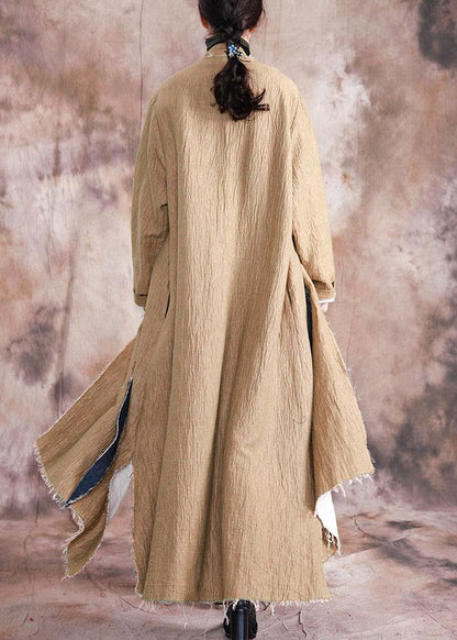 Khaki Asymmetric Overcoat Oversized Long Winter Coat Fall Coat Patchwork
