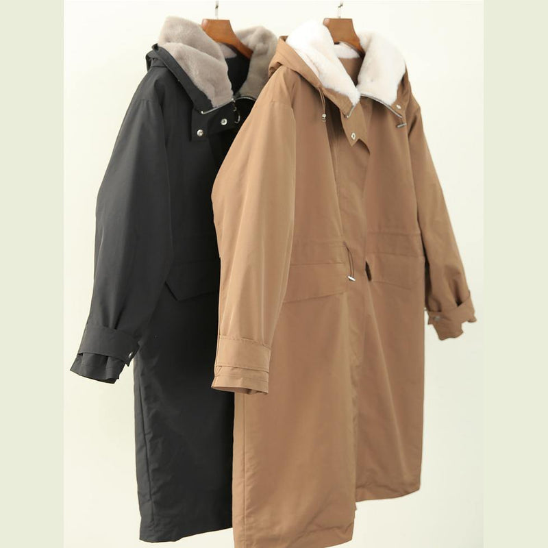 Khaki Outfit Clothing Down Jacket Hooded Zippered Winter Outwear