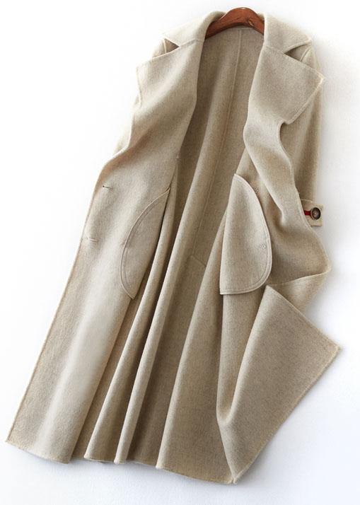 Nude Woolen Coats Oversize Long Winter Coat Double Breast Notched