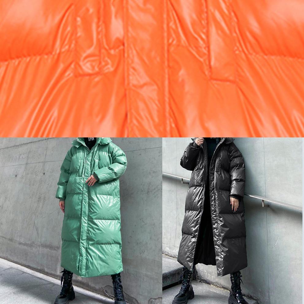 Orange Outwear Oversized Down Jacket Hooded Zippered Overcoat