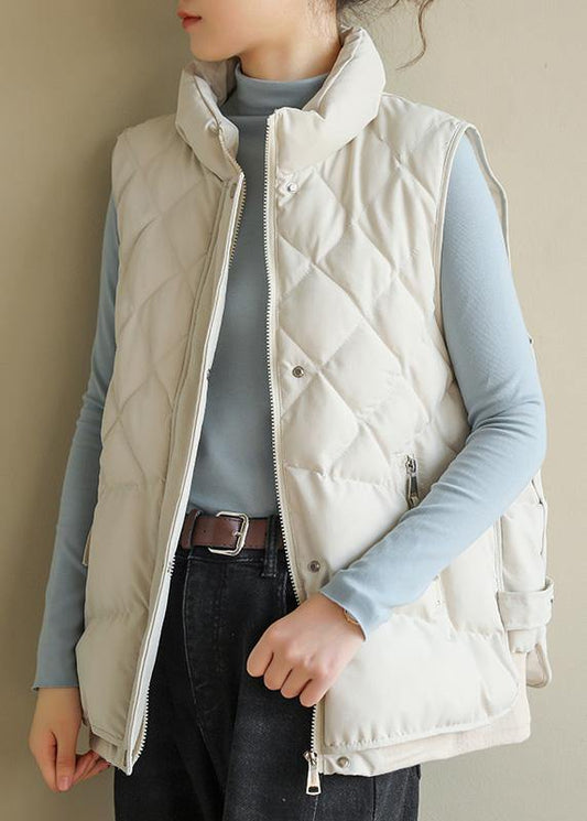 Oversize Jackets & Coats Half High Neck Coats Beige Sleeveless Winter Coats