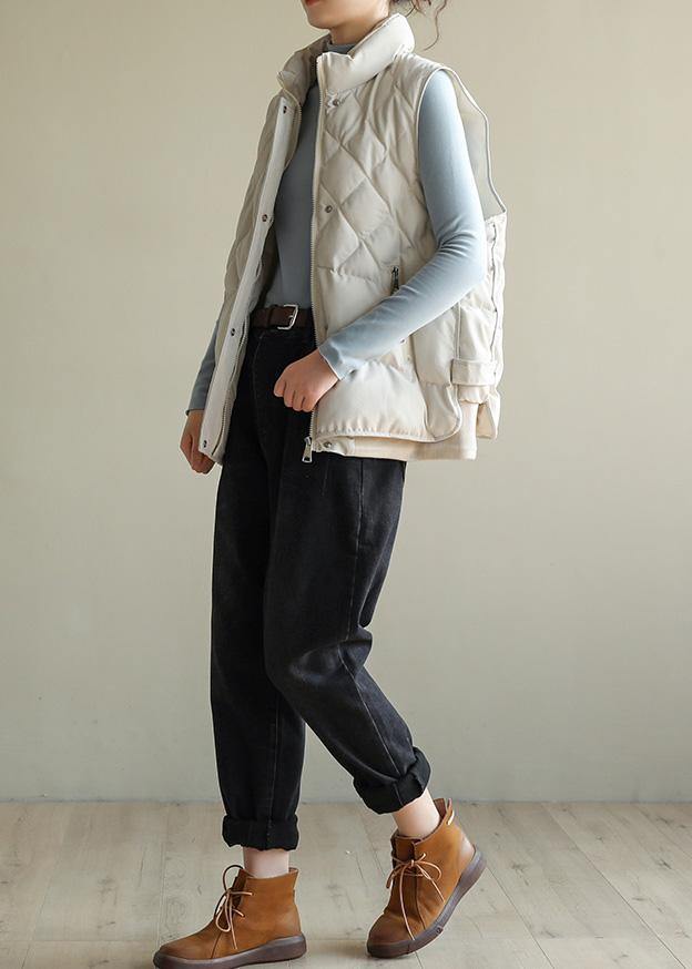 Oversize Jackets & Coats Half High Neck Coats Beige Sleeveless Winter Coats