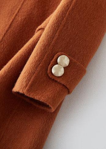 Oversize Trench Coat Fur Collar Brown Notched Woolen Overcoat