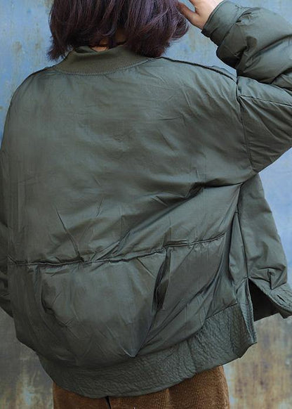 Oversized Warm Winter Coat Stand Collar Outwear Army Green Short Side Open Parkas for