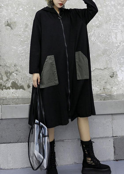 Clothing Coat Fall Jackets Gray Green Patchwork Hooded Coat