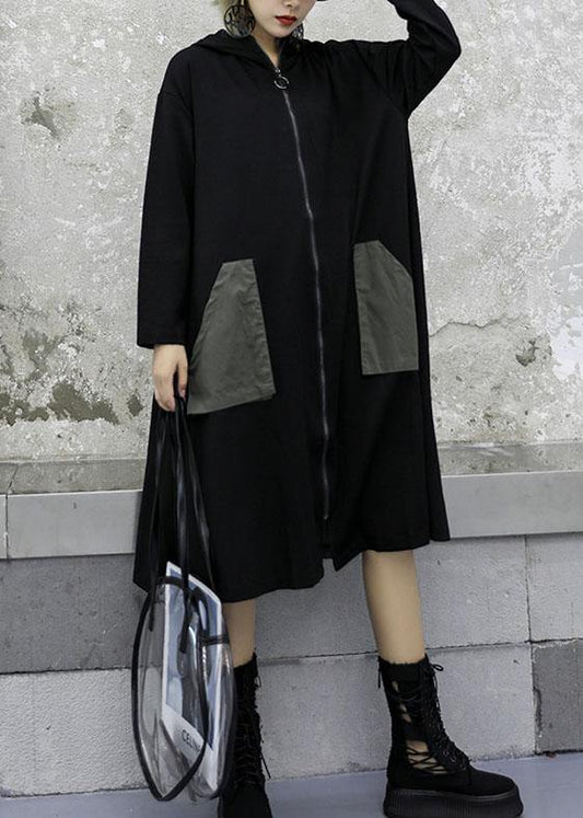 Clothing Coat Fall Jackets Gray Green Patchwork Hooded Coat