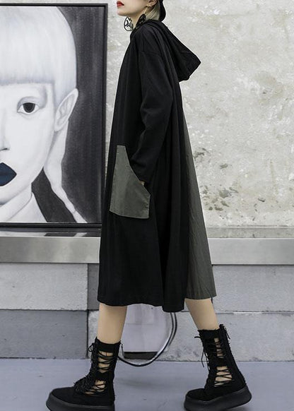 Clothing Coat Fall Jackets Gray Green Patchwork Hooded Coat