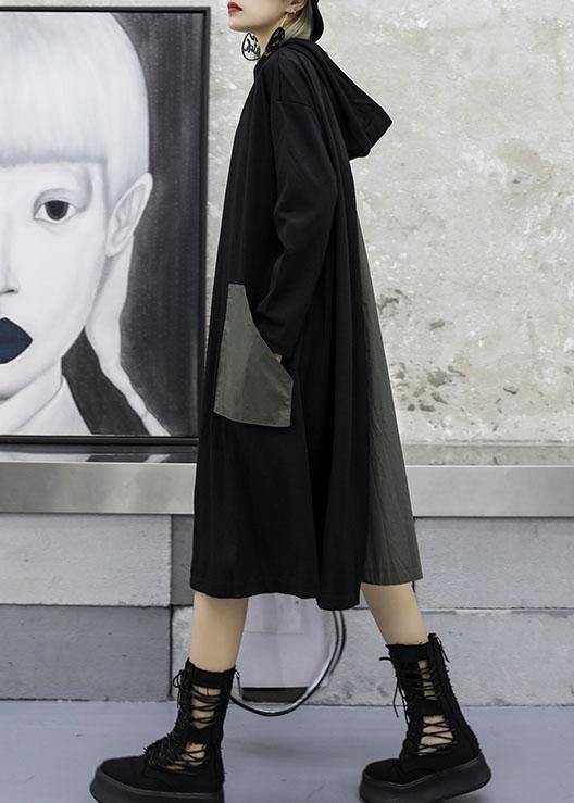 Clothing Coat Fall Jackets Gray Green Patchwork Hooded Coat