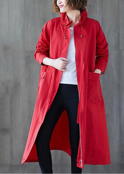 Clothing Long Jackets Fall Ruffled Drawstring Zippered Coat