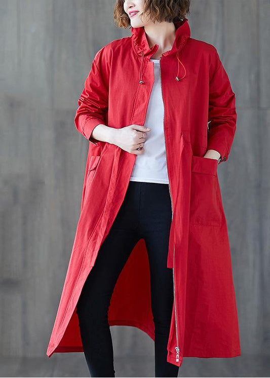 Clothing Long Jackets Fall Ruffled Drawstring Zippered Coat