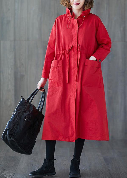 Clothing Long Jackets Fall Ruffled Drawstring Zippered Coat
