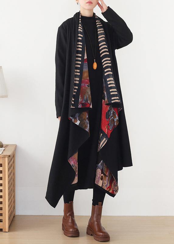 Clothing Medium Length Jackets Spring Outwear Black Red Patnchwork Wool Coat