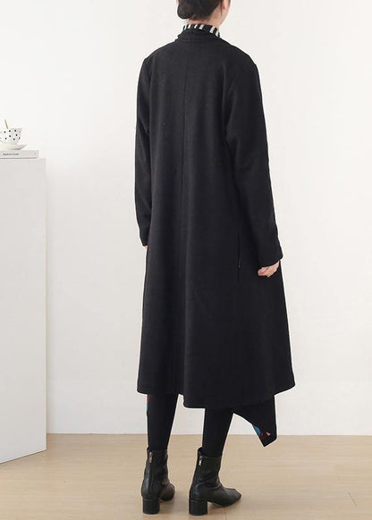 Clothing Medium Length Jackets Spring Outwear Black Red Patnchwork Wool Coat
